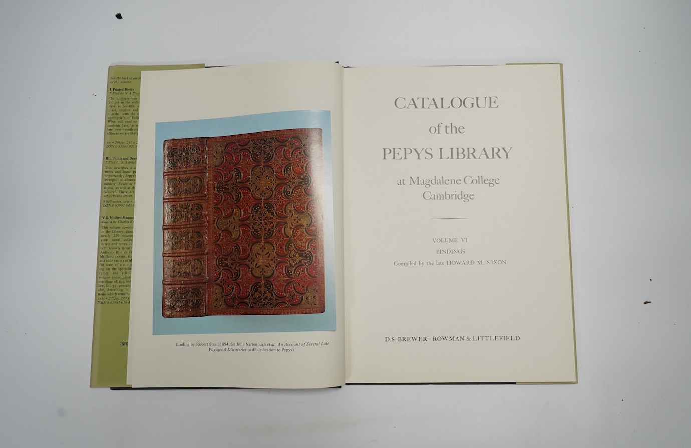 (Pepys, Samuel) Catalogue of the Pepys Library at Magdalene College, Cambridge. Volume VI: Bindings, compiled by the late Howard M. Nixon. coloured and mounted frontis. & 52 other plates (5 coloured and mounted) and 3 ot